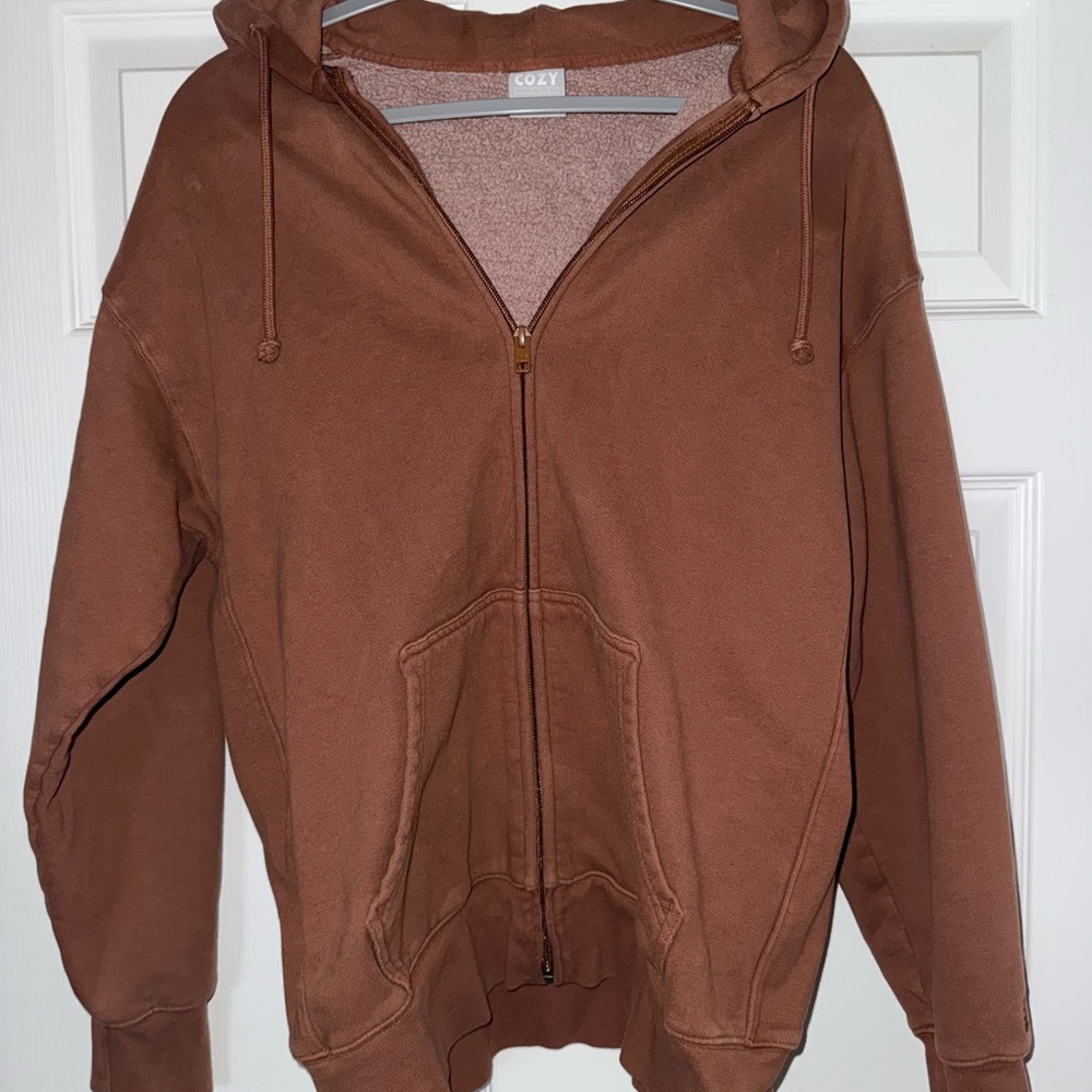 Brown TNA Zip-Up Hoodie